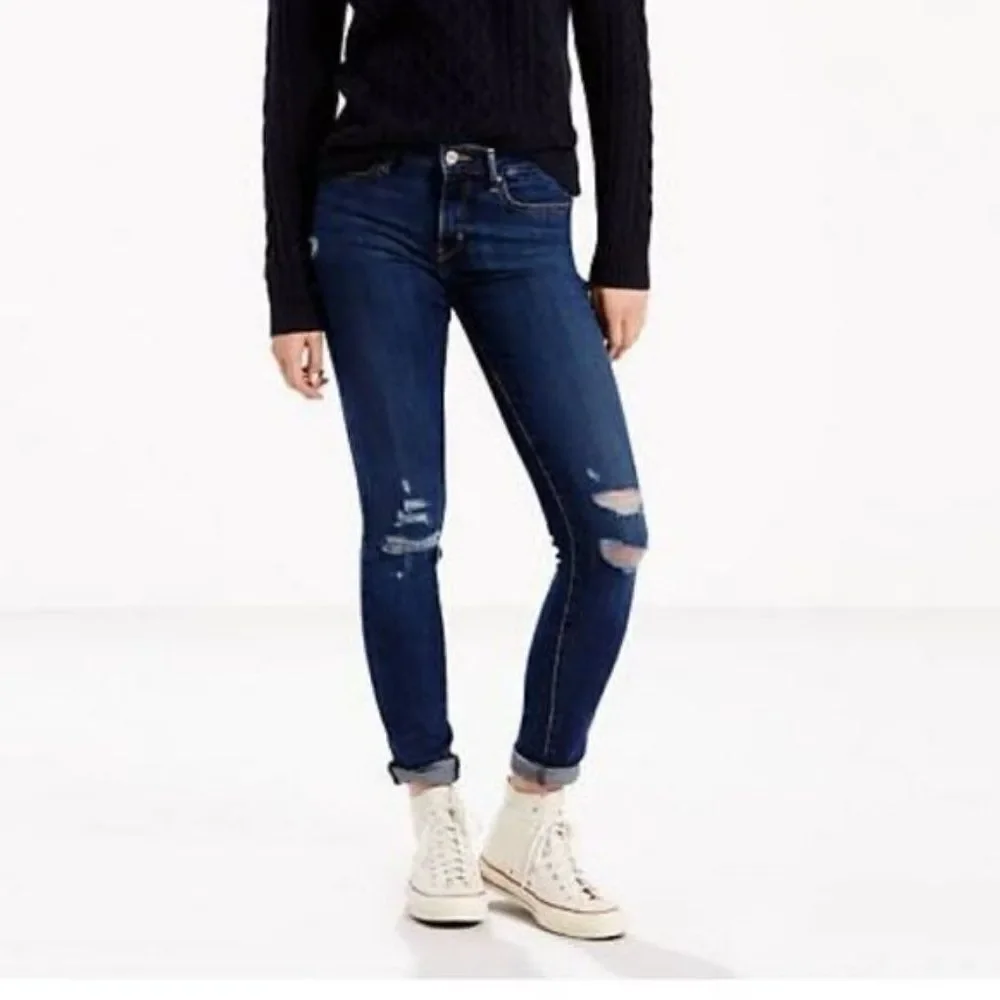 Levi's 711 Dark Wash Distressed Skinny Jeans